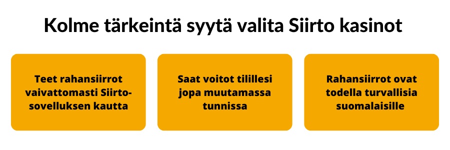 Kolme tärkeintä syytä valita Siirto kasinot